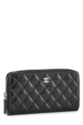 Chanel,  Black Patent Leather Zip Around Wallet, Black