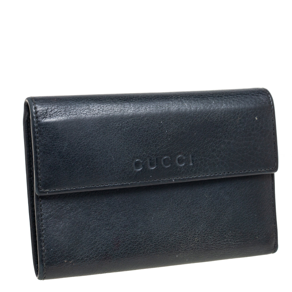 Luxury Gucci Trending 2025 Black Leather French Trifold Wallet..