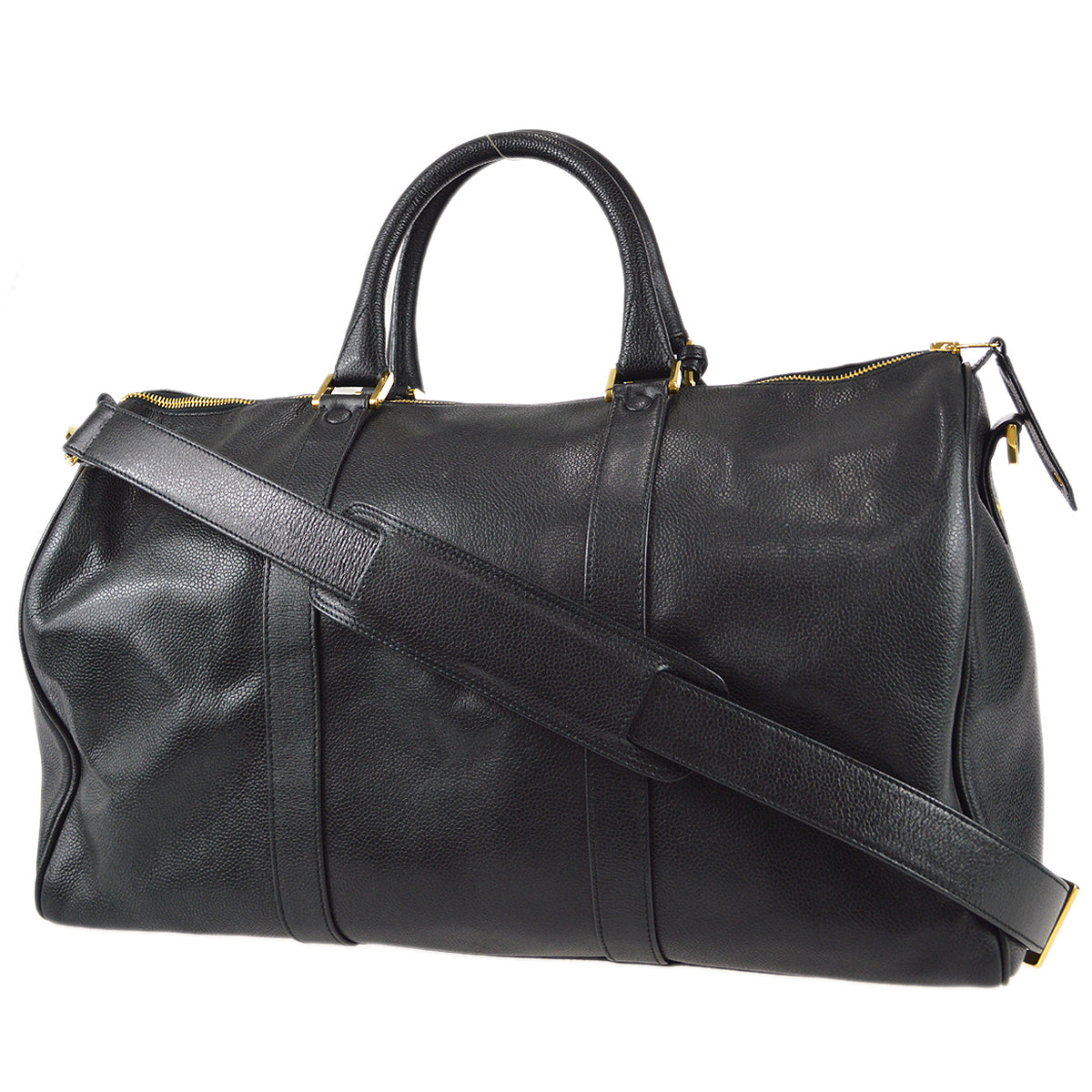 Luxury Chanel Black Caviar 2way Shoulder Duffle Handbag
