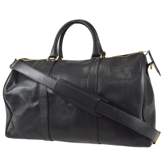 Luxury Chanel Black Caviar 2way Shoulder Duffle Handbag