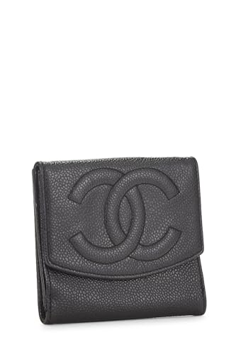Chanel,  Black Caviar Timeless 'CC' Compact Wallet, Black
