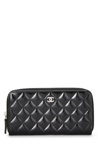 Chanel,  Black Patent Leather Zip Around Wallet, Black