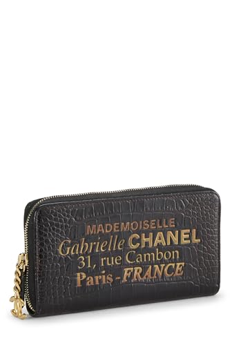 Chanel,  Black Embossed Calfskin Mademoiselle Wallet, Black
