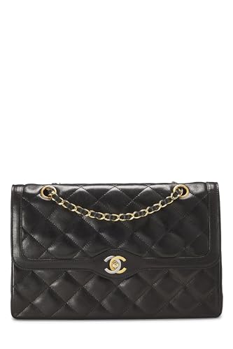 Chanel,  Black Quilted Lambskin Paris Limited Double Flap Jumbo, Black