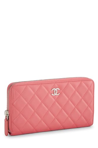 Chanel,  Pink Quilted Lambskin Zip Wallet, Pink