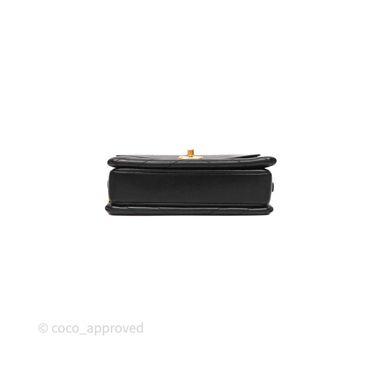 Chanel Chevron Flap Bag Black Calfskin Aged Gold Hardware
