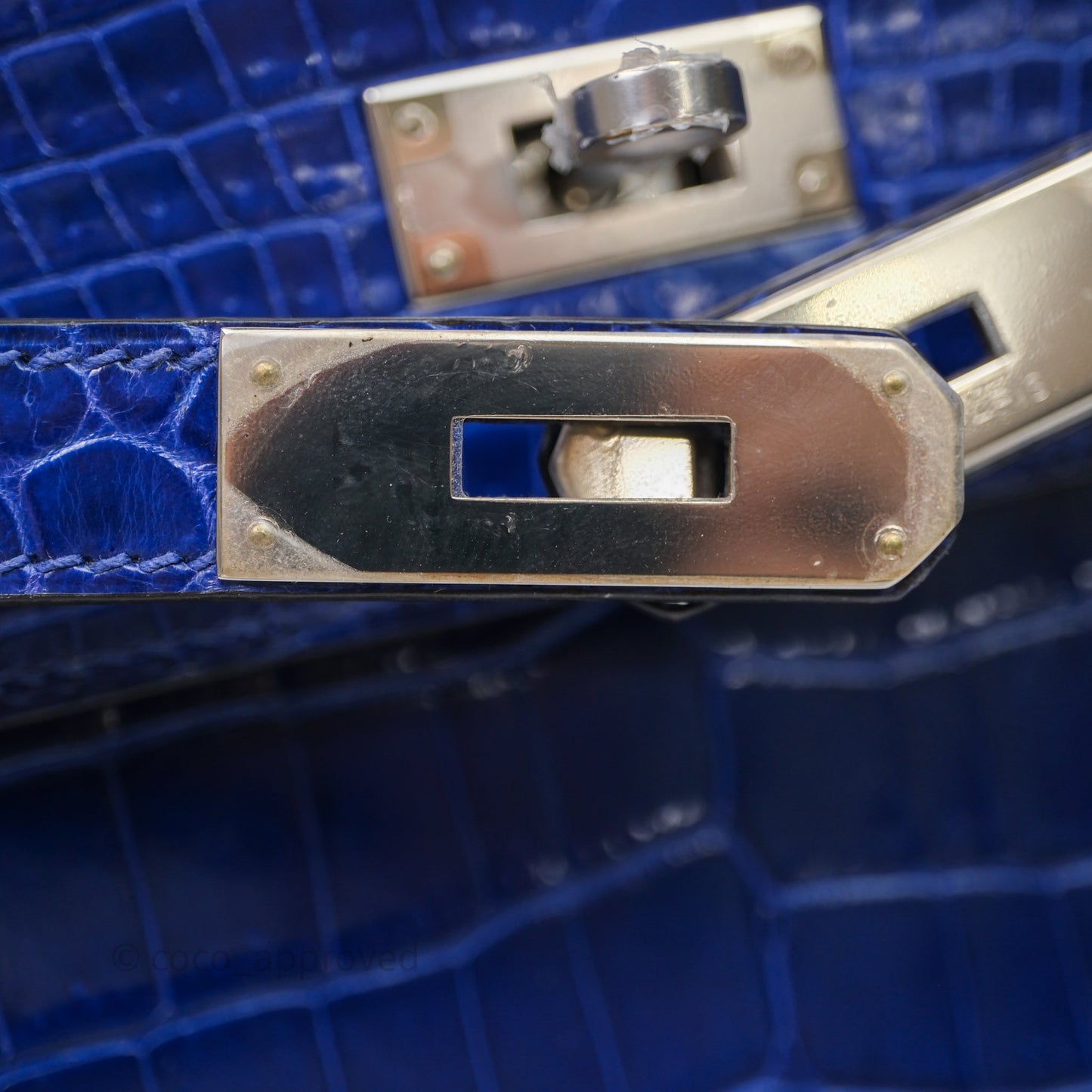 Hermès Kelly 28 Blue Croc Palladium Hardware