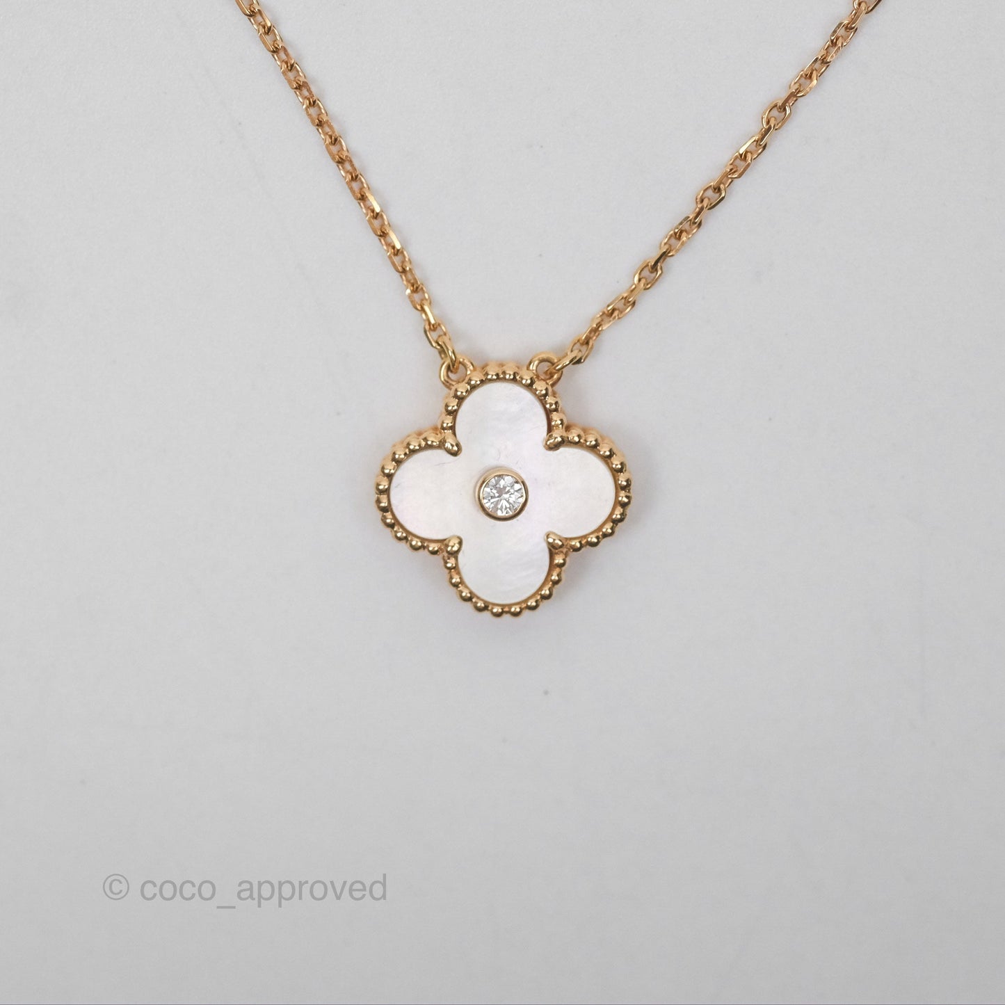 Van Cleef & Arpels Vintage Alhambra Holiday Pendant White Diamond Rose Gold