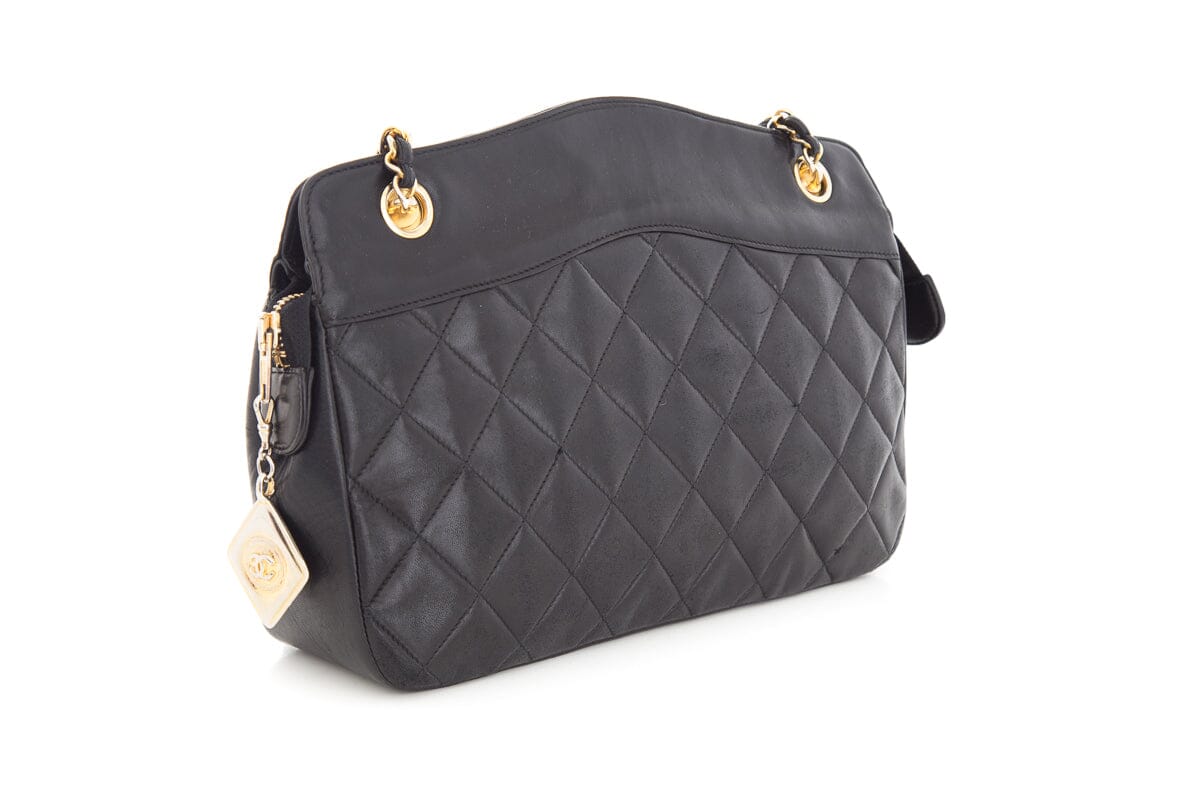 Luxury Chanel Vintage Black Quilted Medallion Zip Tote  Shoulder Bag