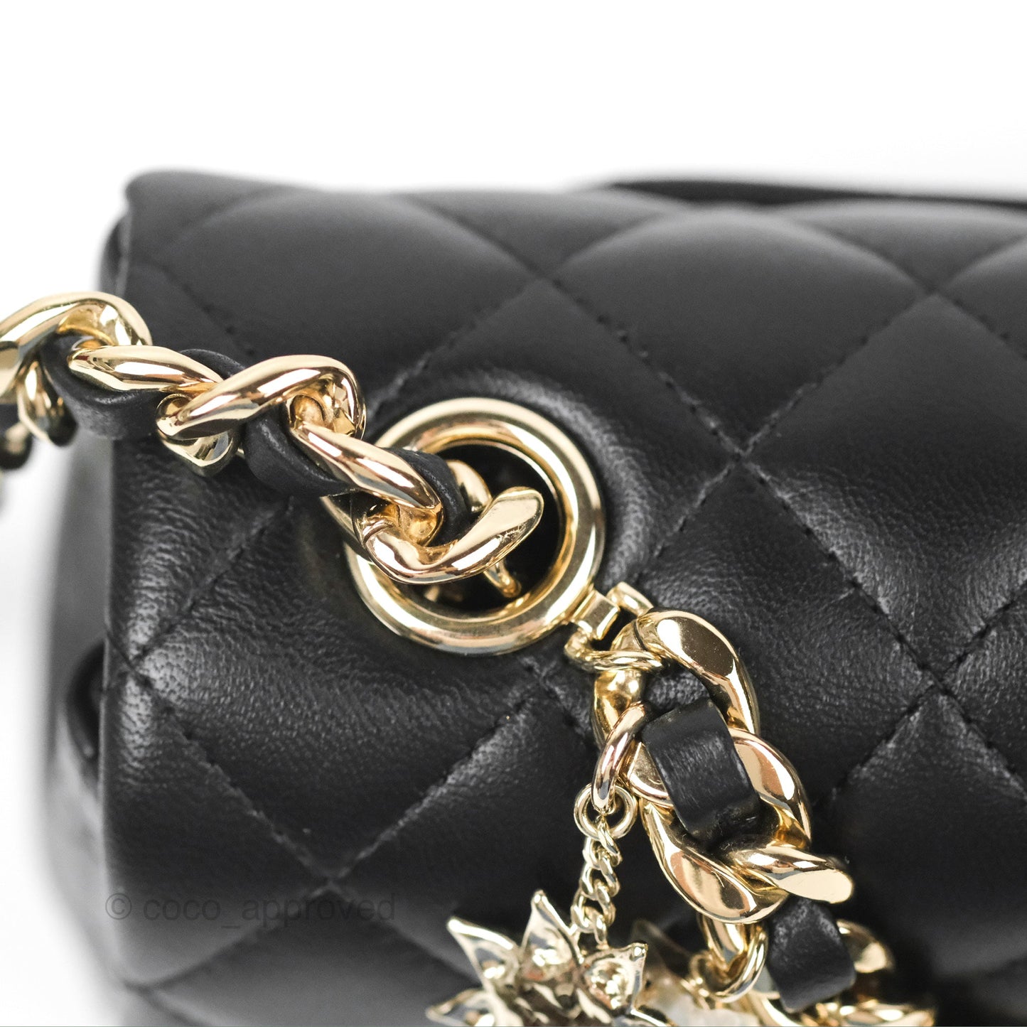 Chanel Quilted Mini Rectangular Lambskin Black Flap With Charms Gold Hardware 21C