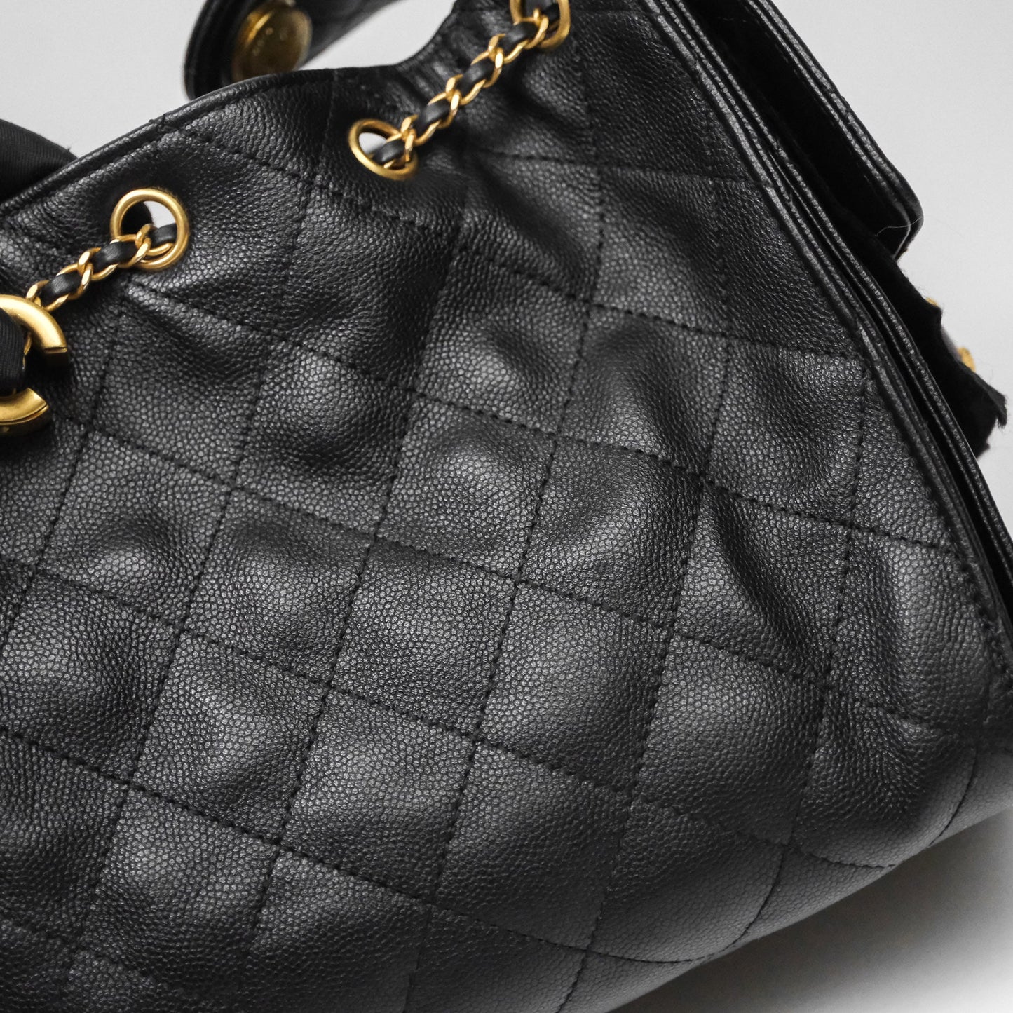 Chanel 25 Small Bag Black Caviar Aged Gold Hardware