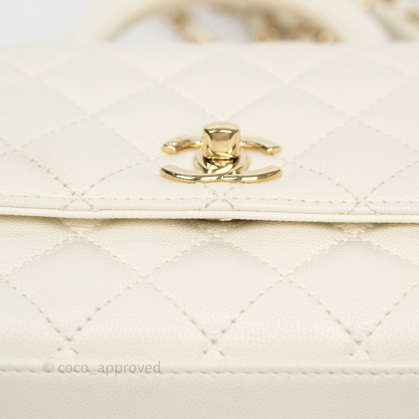 Chanel Mini Coco Handle Quilted Ivory White Caviar Gold Hardware