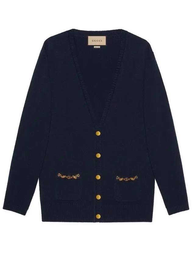Luxury Gucci Trending 2025 Women's Chain Embellished Cashmere Cardigan Blue