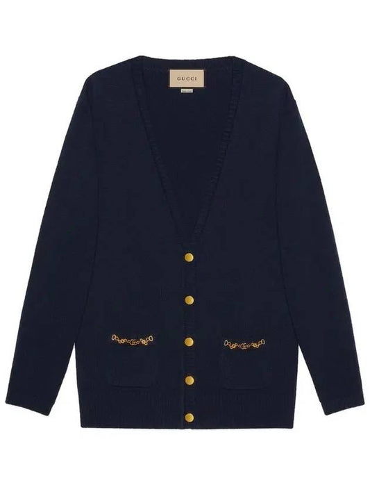 Luxury Gucci Trending 2025 Women's Chain Embellished Cashmere Cardigan Blue