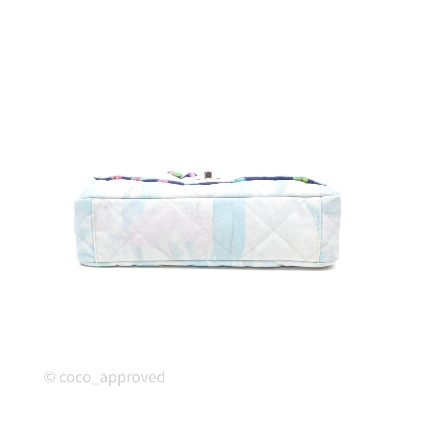 Chanel Single Flap Bag Blue Watercolour Denim Silver Hardware