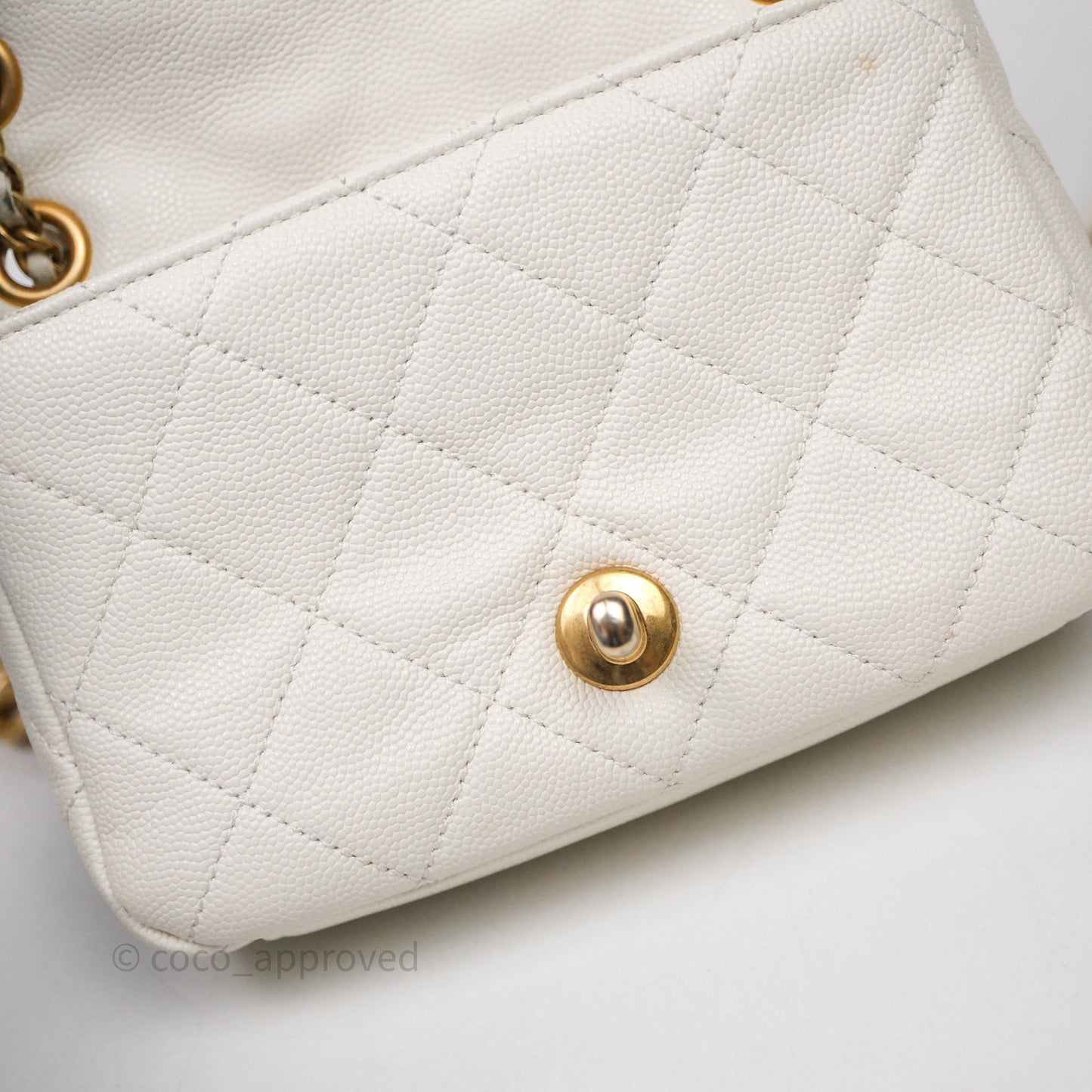 Chanel Mini Flap White Caviar Bag Double Chain Gold Hardware