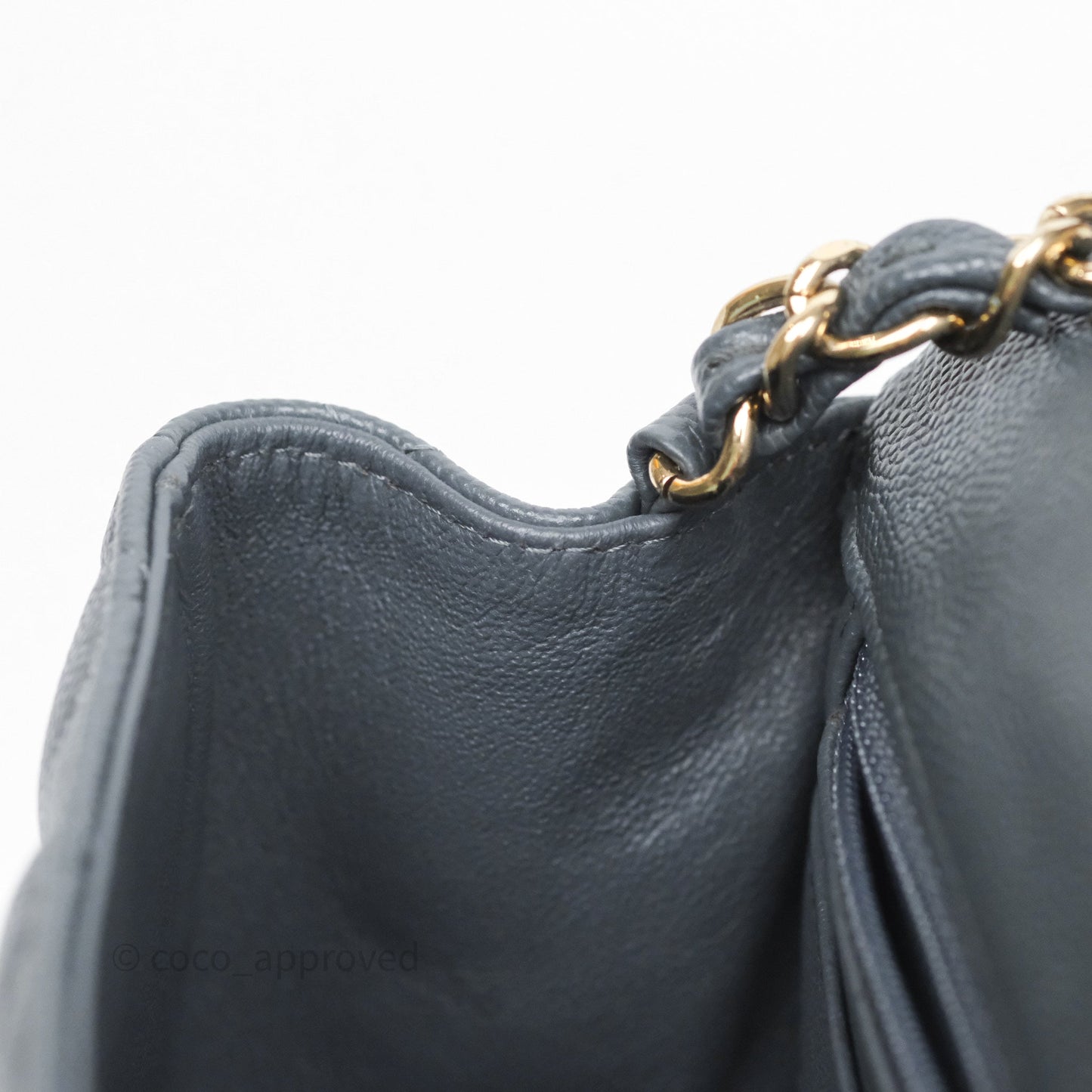 Chanel Mini Square Flap Quilted Dark Grey Blue Caviar Gold Hardware