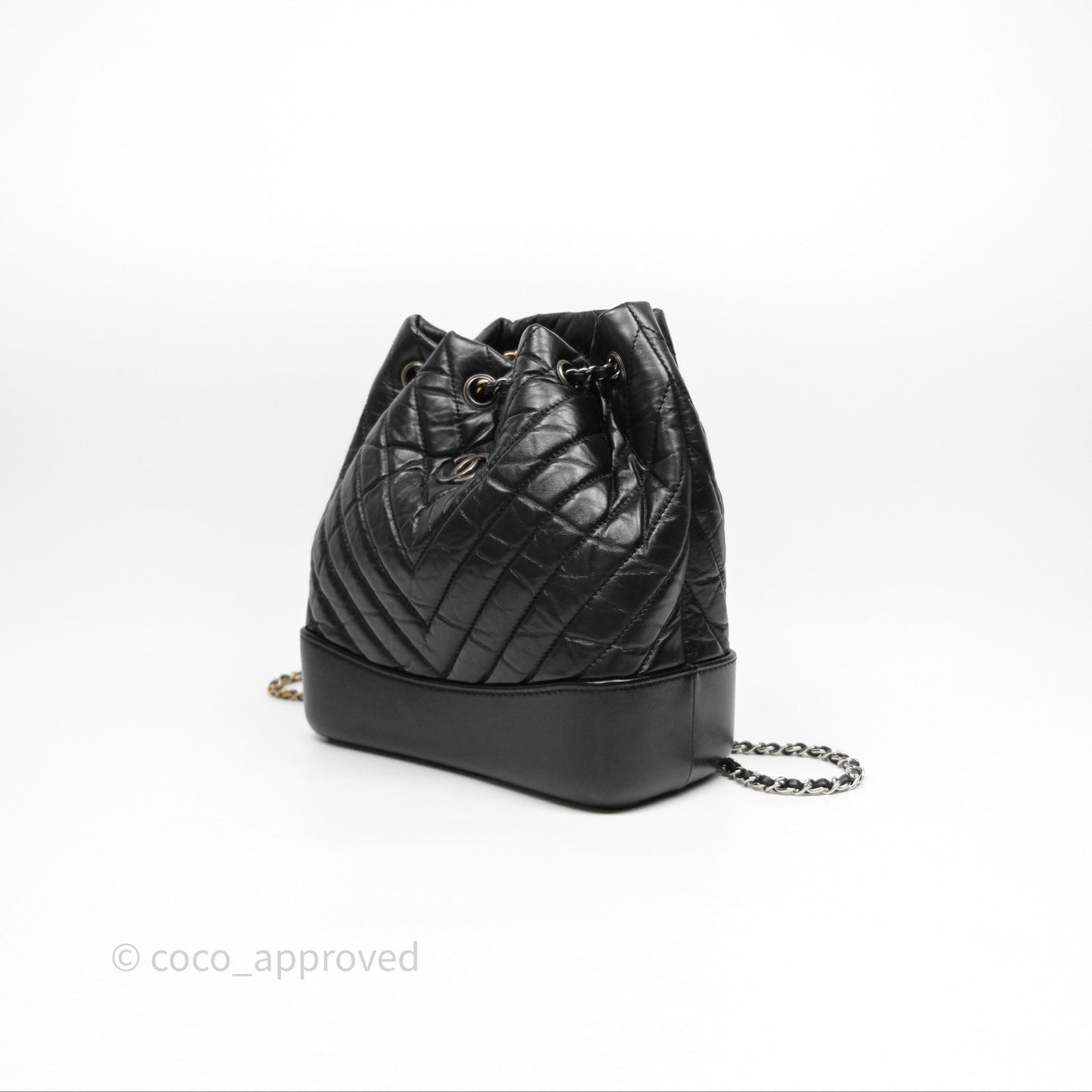 Chanel Small Chevron Gabrielle Backpack Black Aged Calfskin