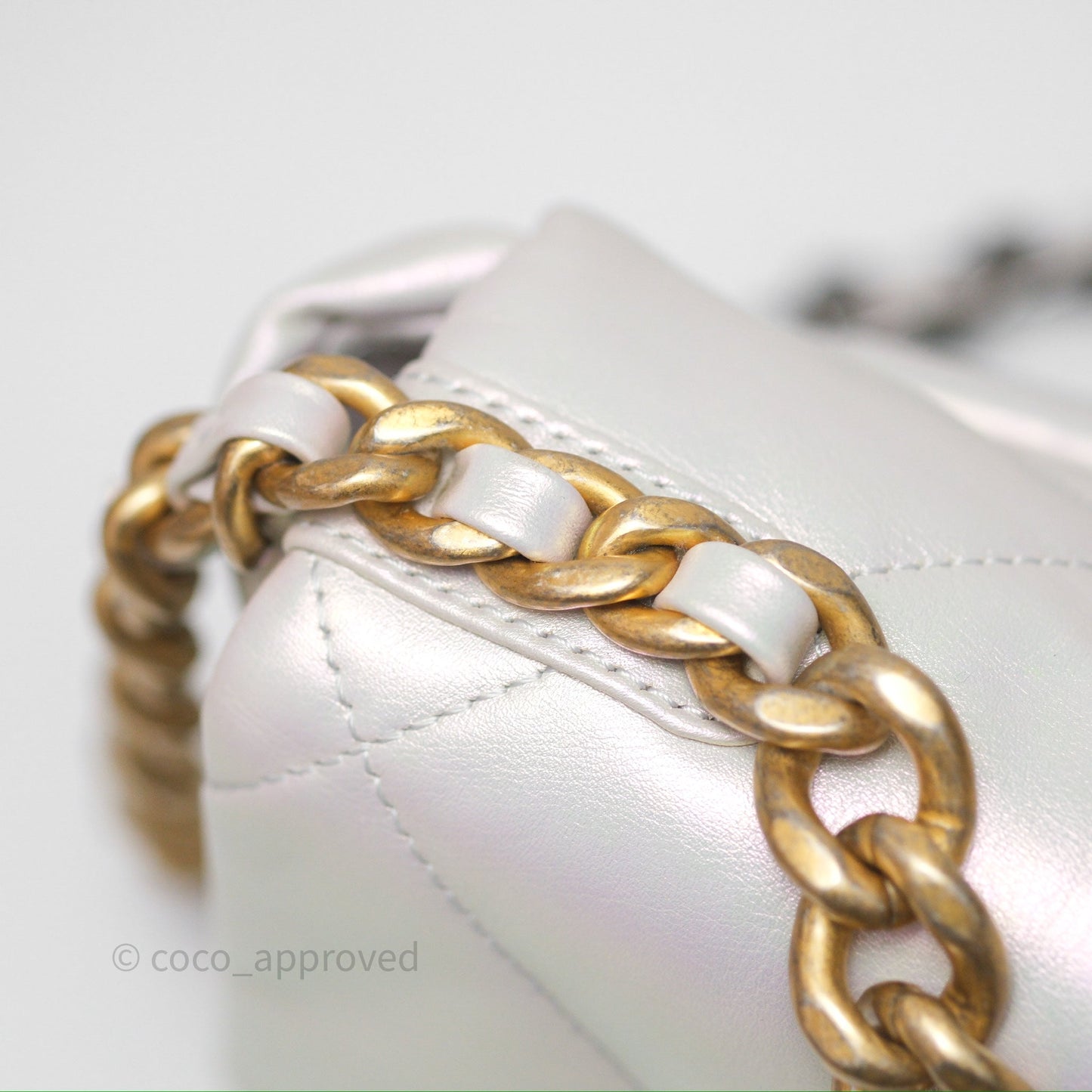 Chanel 19 Small Iridescent White Mixed Hardware