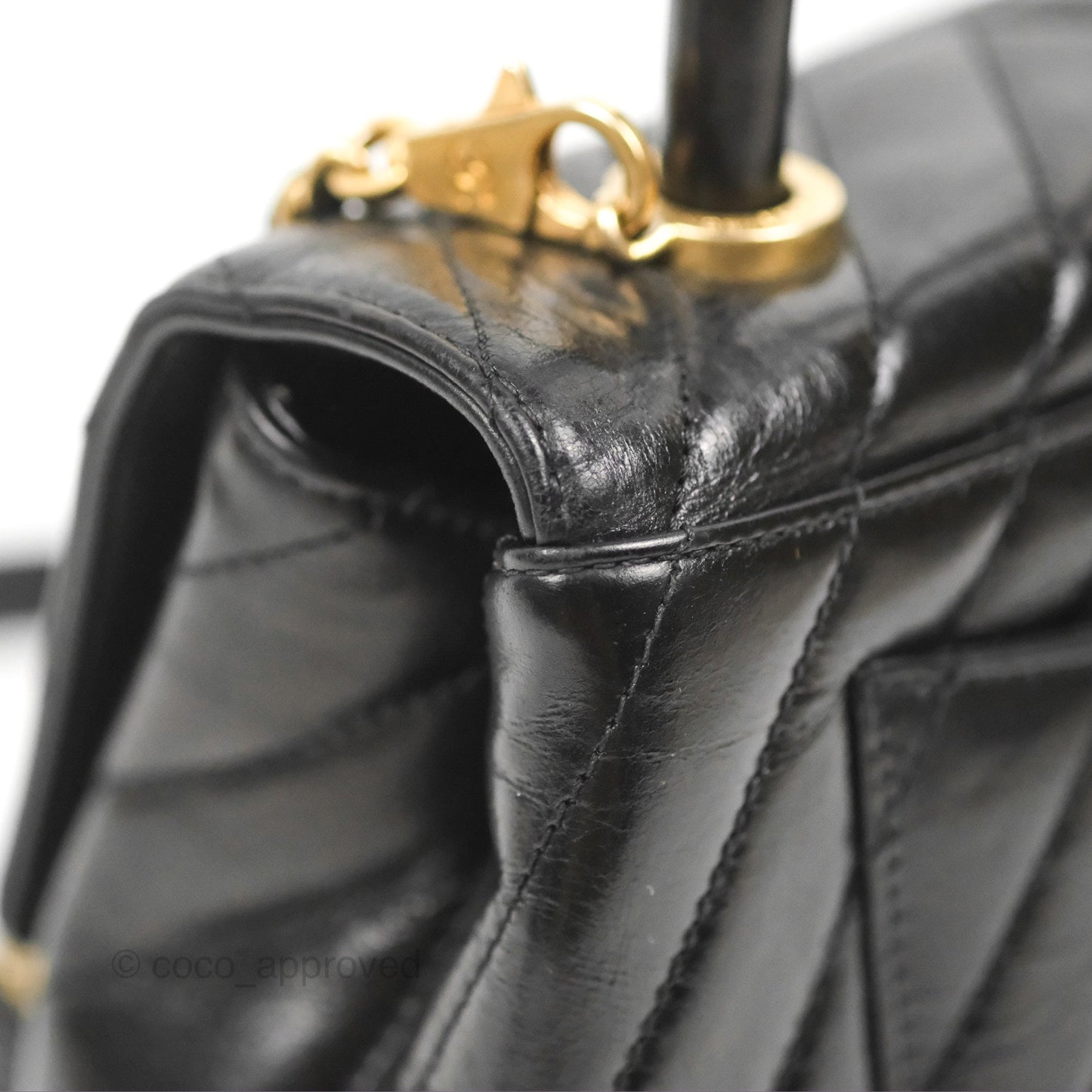 Chanel Chevron Small Coco Handle Black Shiny Aged Calfskin Aged Gold Hardware’s