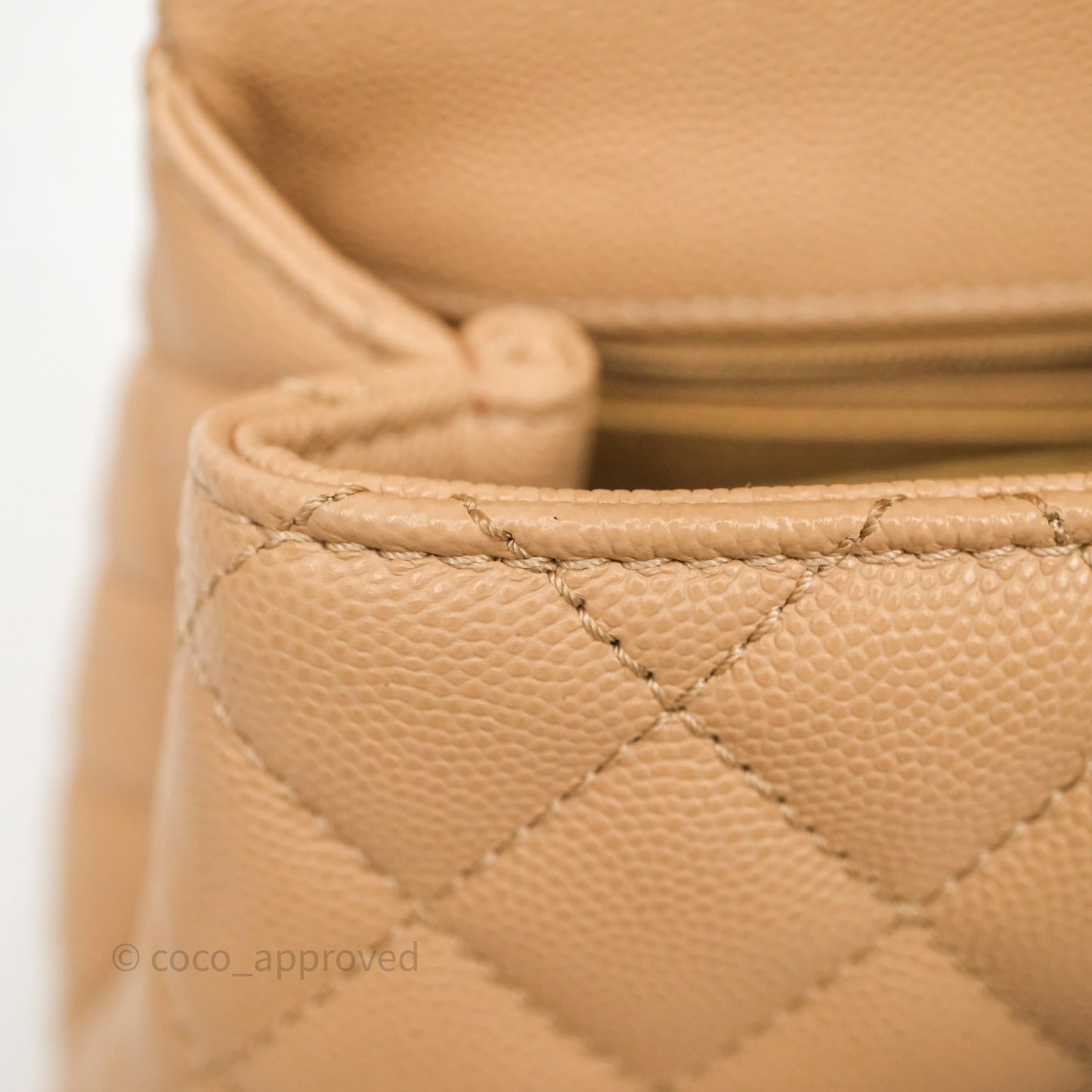 Chanel Small Coco Handle Quilted Beige Caviar Gold Hardware Lizard Handle