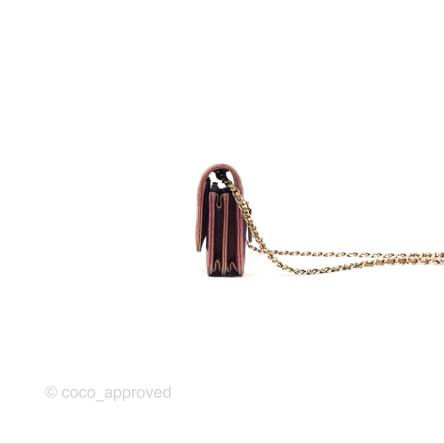Chanel Quilted Mini Wallet on Chain WOC Iridescent Purple Gold Hardware