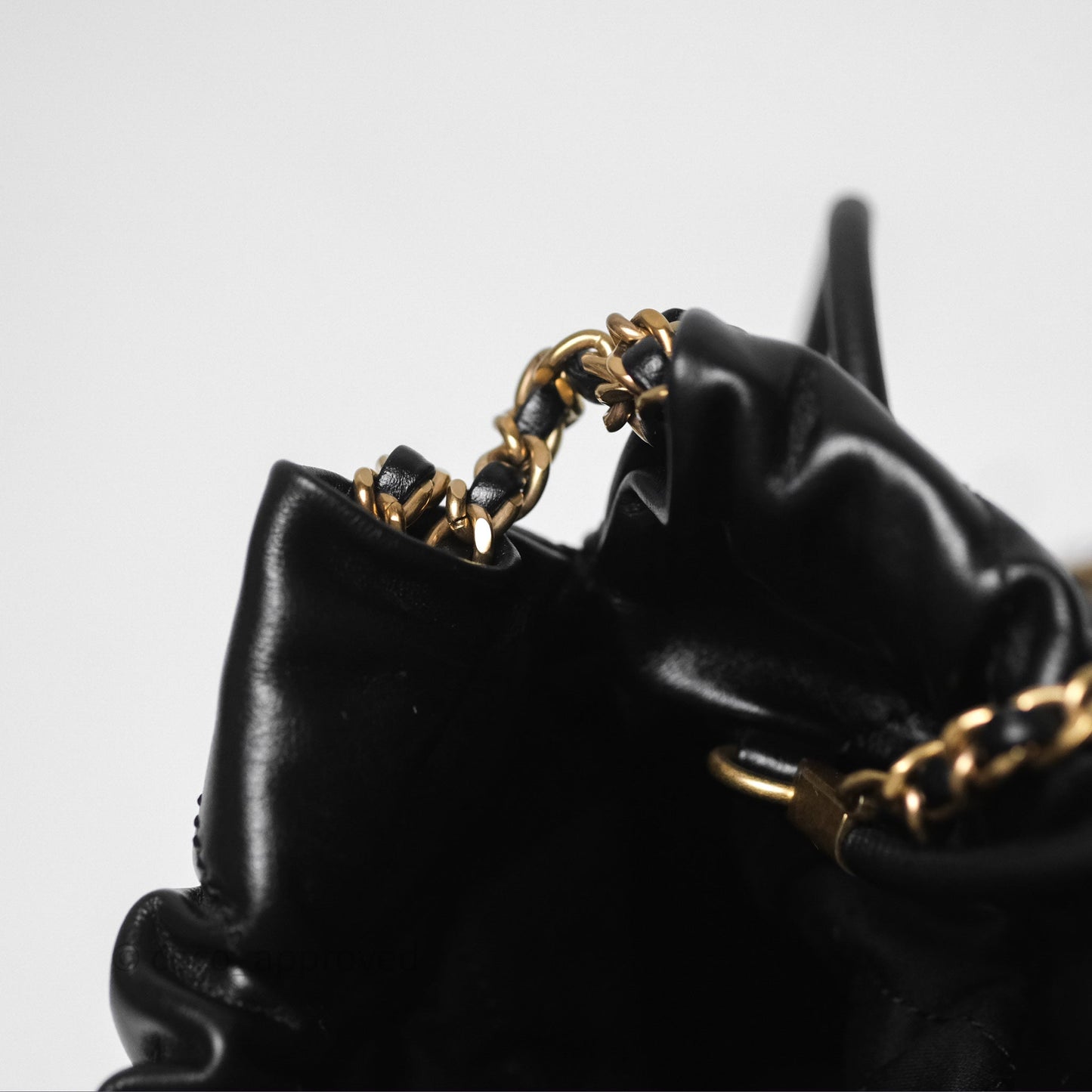 Chanel 22 Mini Bag Black Crumpled Calfskin Aged Gold Hardware