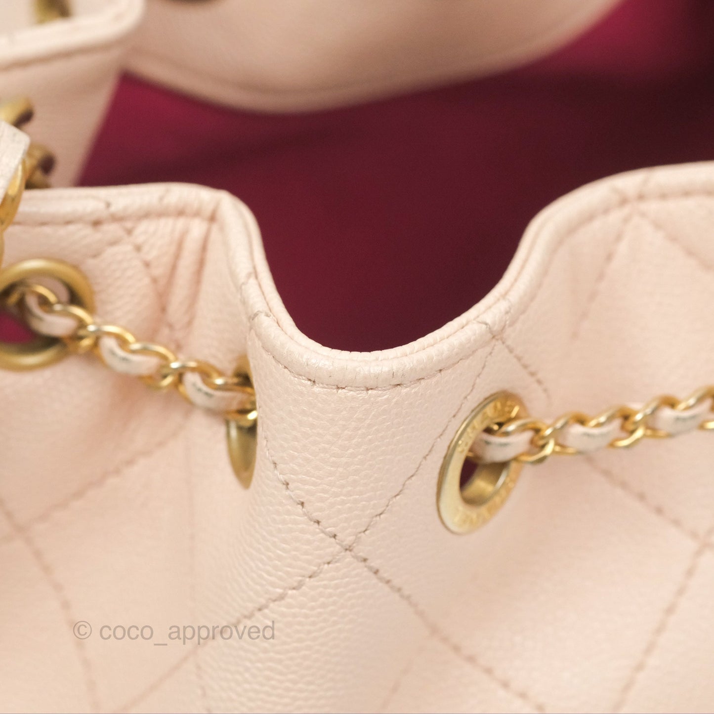 Chanel Quilted Top Handle Drawstring Bucket Bag Pink Caviar Aged Gold Hardware