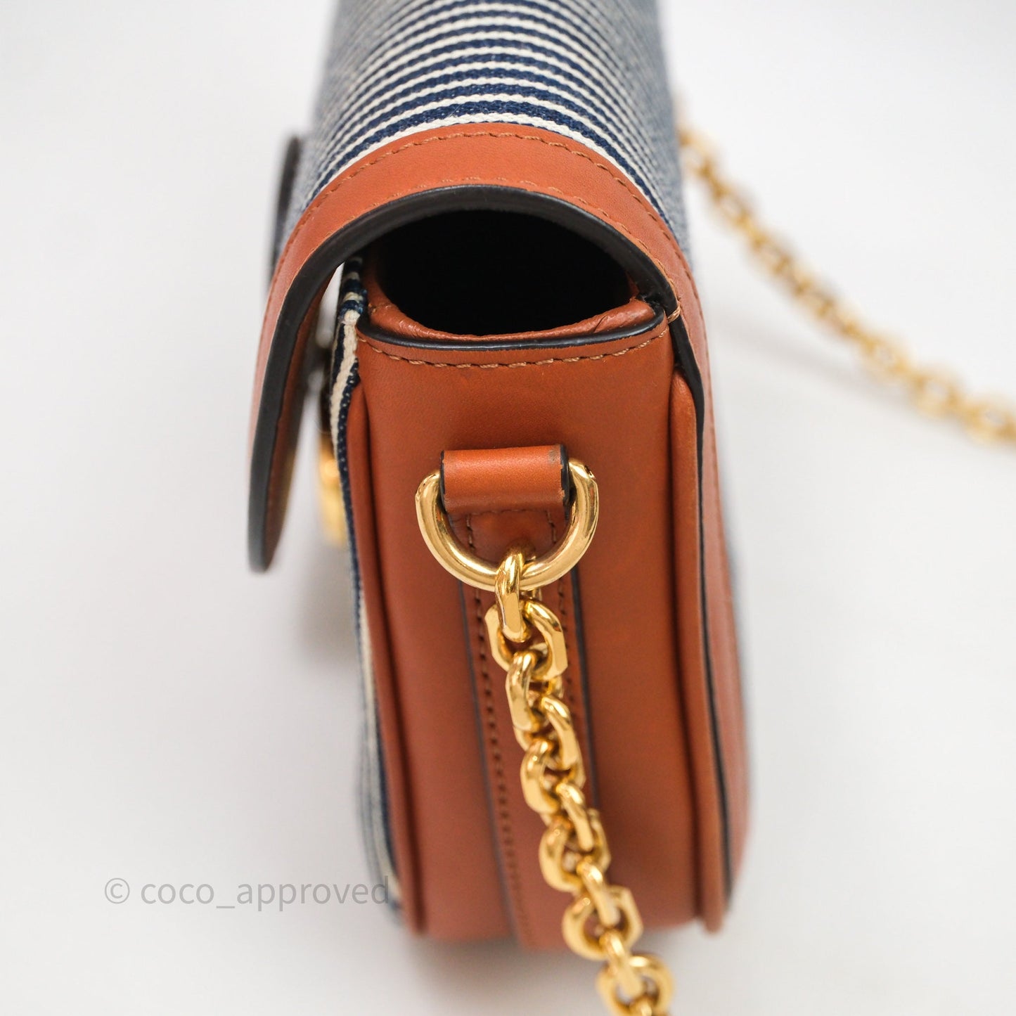 Celine Medium Chain Maillon Triomphe Canvas Tan Calfskin