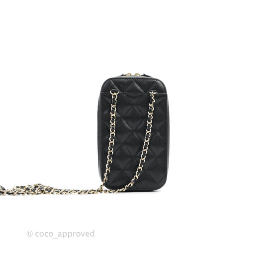 Chanel Quilted Classic Clutch With Chain Black Caviar Light Gold Hardware