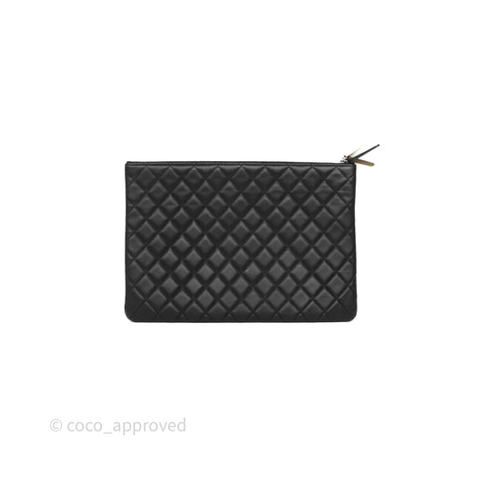 Chanel Classic Zipper O Case Black/ White Gold Hardware