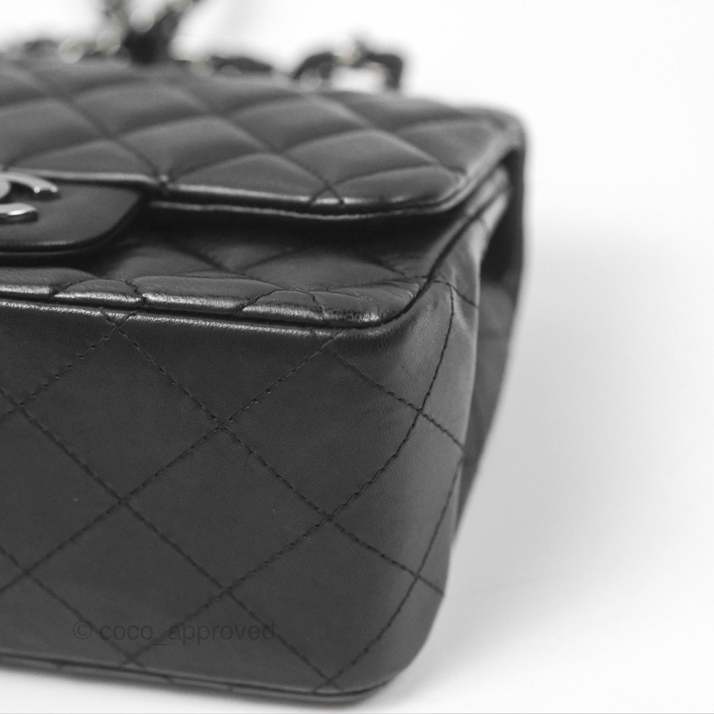 Chanel Mini Square Black Lambskin Dark Silver Hardware