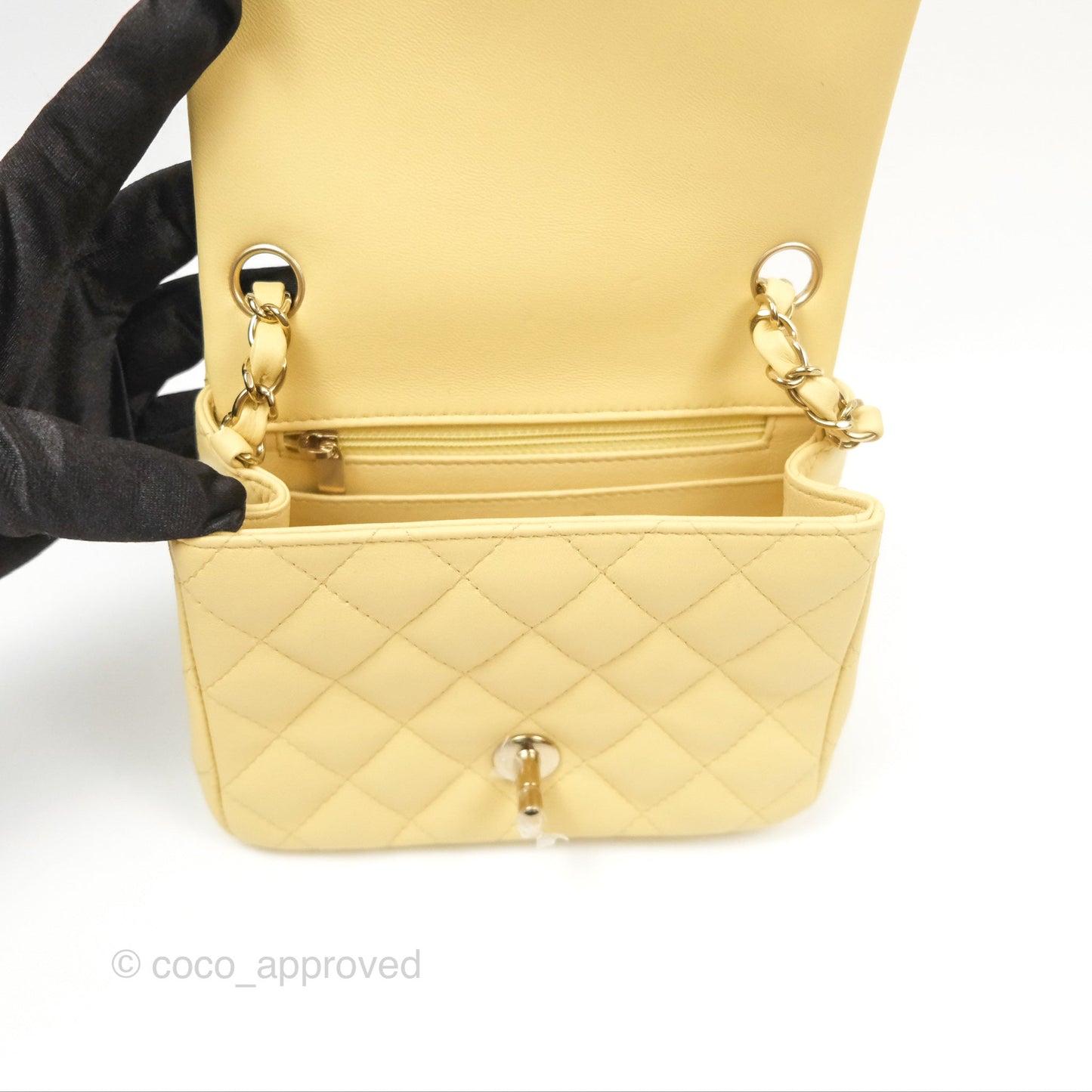 Chanel Mini Square Quilted Yellow Lambskin Gold Hardware