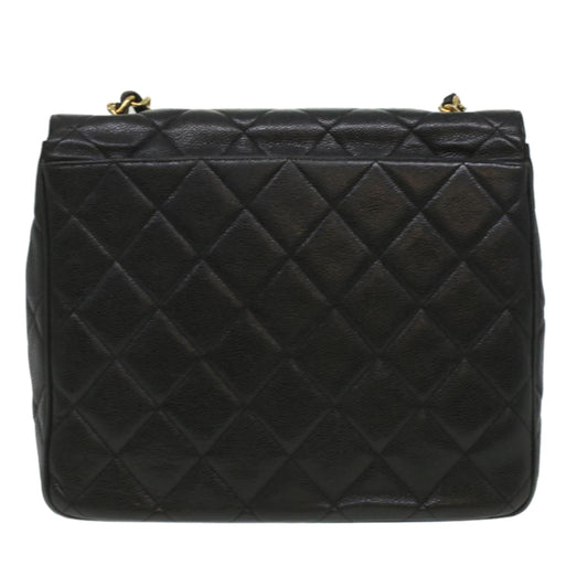 Luxury Chanel Big Matelasse Turn Lock Shoulder Bag Caviar Skin Black CC  32155A