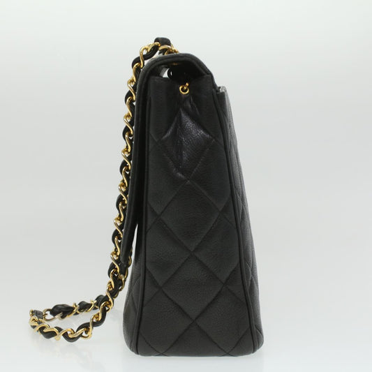 Luxury Chanel Big Matelasse Turn Lock Shoulder Bag Caviar Skin Black CC  32155A