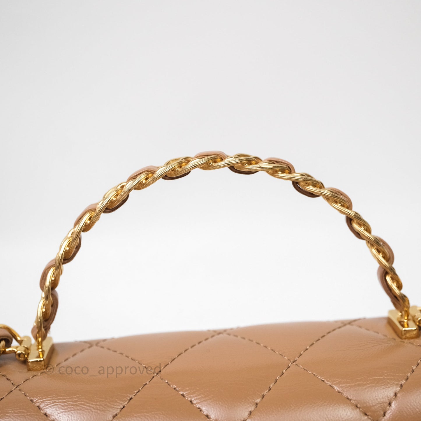 Chanel Top Handle Flap Bag Beige Lambskin Gold Hardware