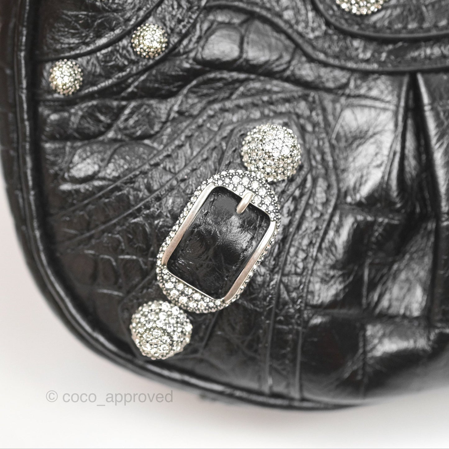 Balenciaga Le Cagole Mini Bag With Chain Black Crocodile Embossed Calfskin Aged Silver Hardware