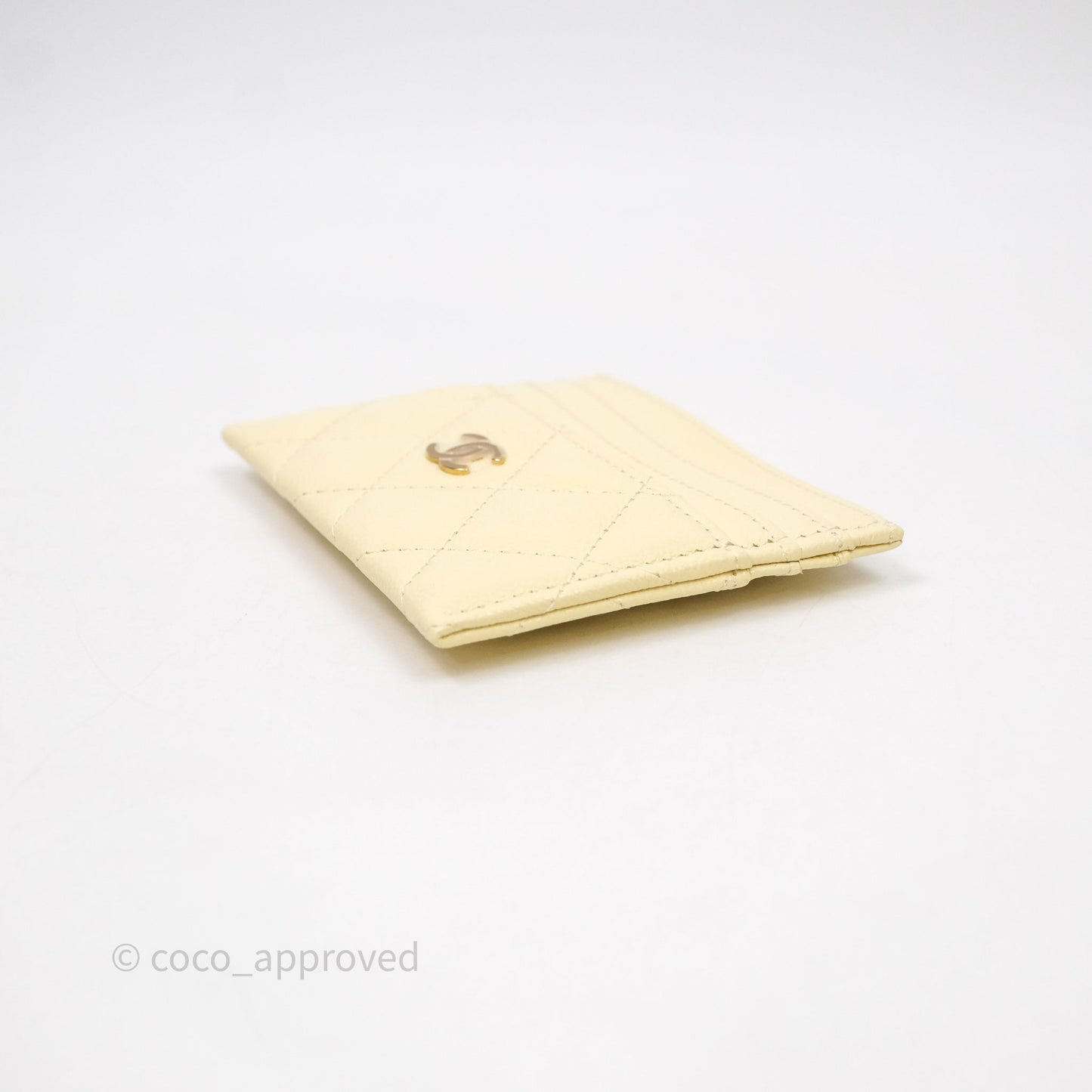 Chanel Quilted Card Holder Yellow Caviar Gold Hardware