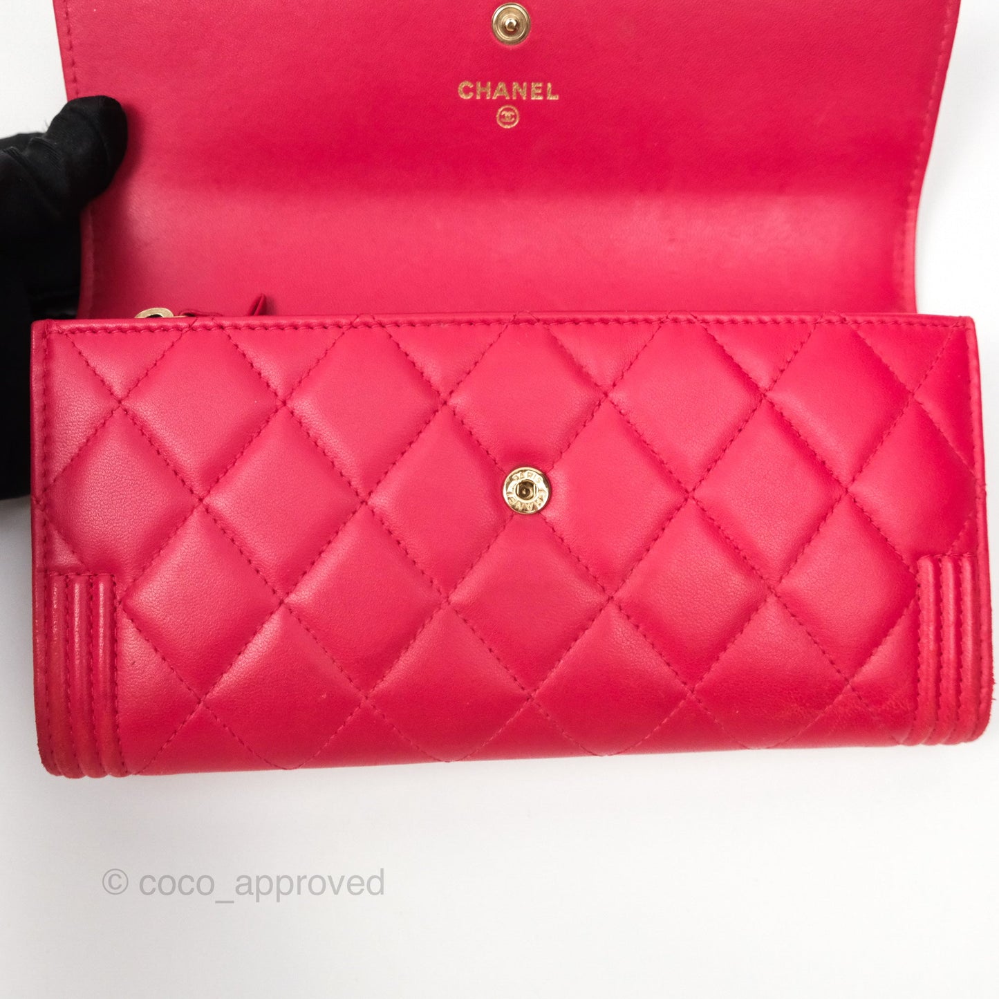 Chanel Quilted Boy Flap Long Wallet Red Lambskin Gold Hardware
