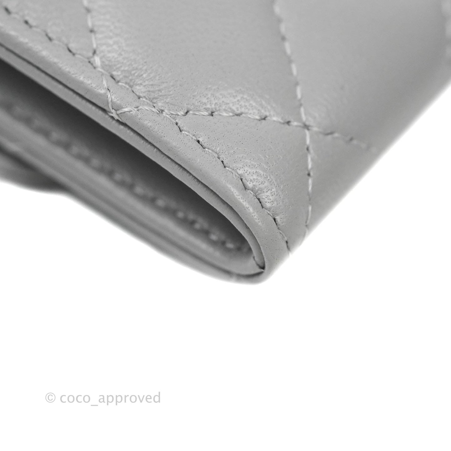 Chanel Quilted Flap Card Holder Grey Lambskin Silver Hardware