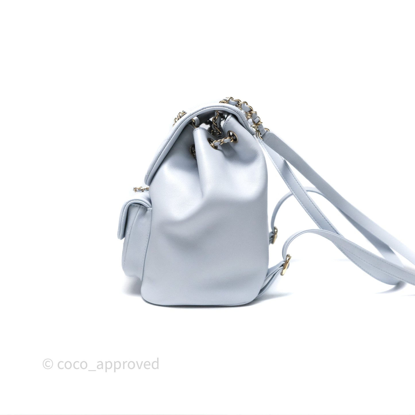 Chanel Quilted Large Duma Drawstring Backpack Light Blue Calfskin