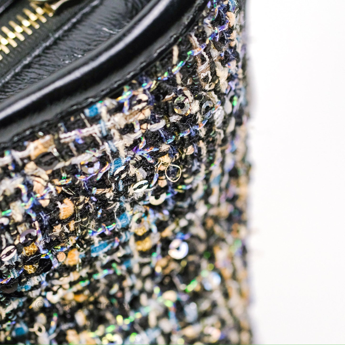 Chanel Large Gabrielle Tweed Green Black Calfskin