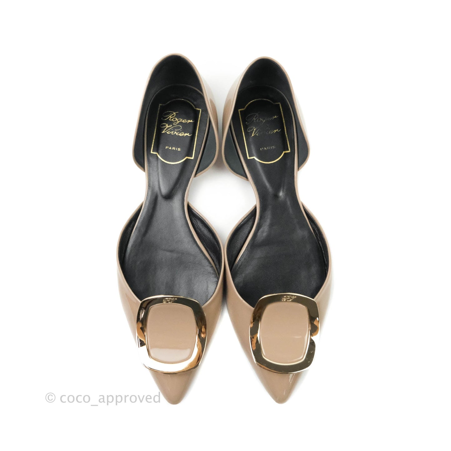 Roger Vivier Chips d'Orsay Patent Flats in Beige Gold Hardware