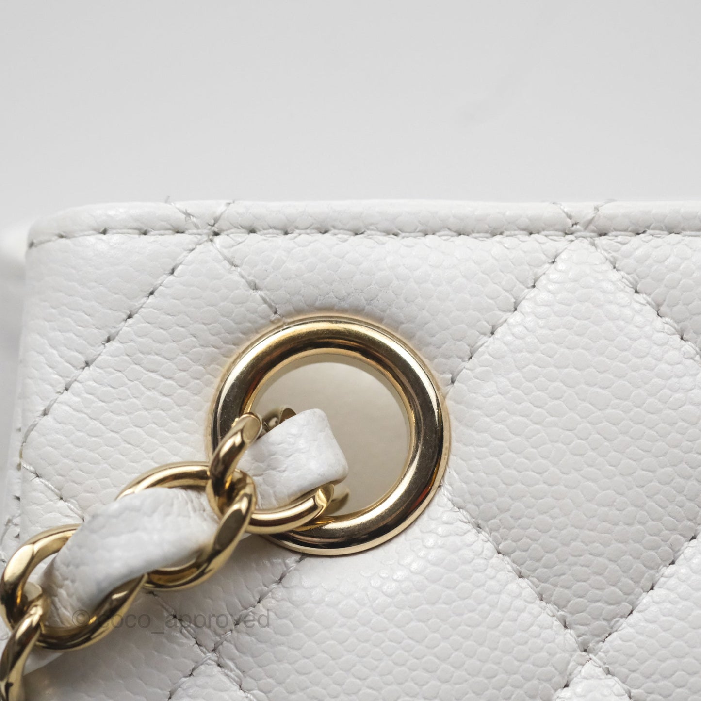 Chanel Mini Bucket Tote White Caviar Gold Hardware 22S
