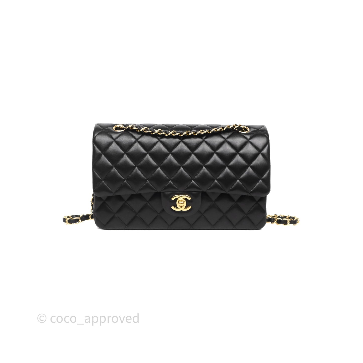 Chanel Classic M/L Medium Flap Quilted Black Lambskin Gold Hardware