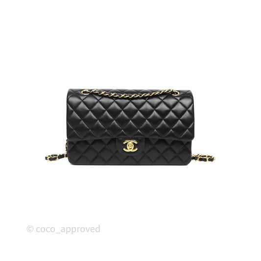 Chanel Classic M/L Medium Flap Quilted Black Lambskin Gold Hardware