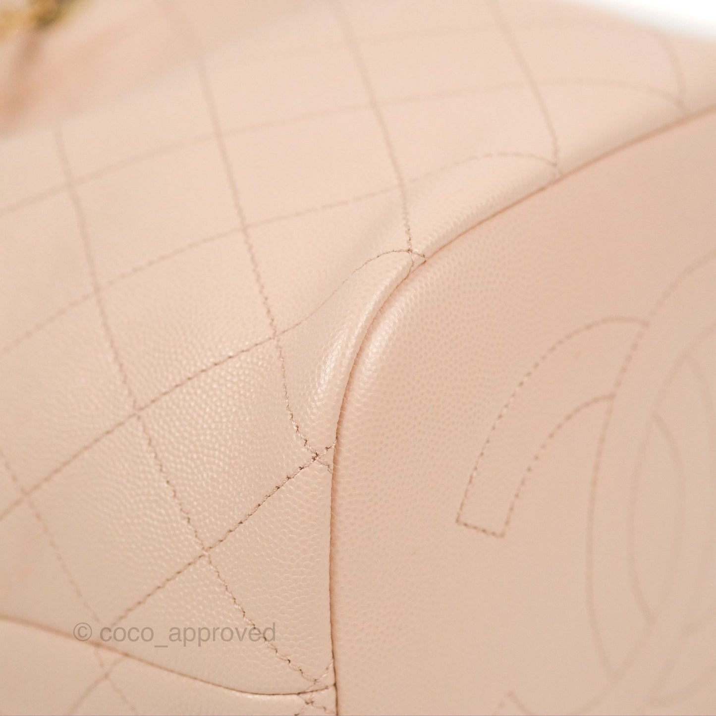 Chanel Quilted Top Handle Drawstring Bucket Bag Pink Caviar Aged Gold Hardware