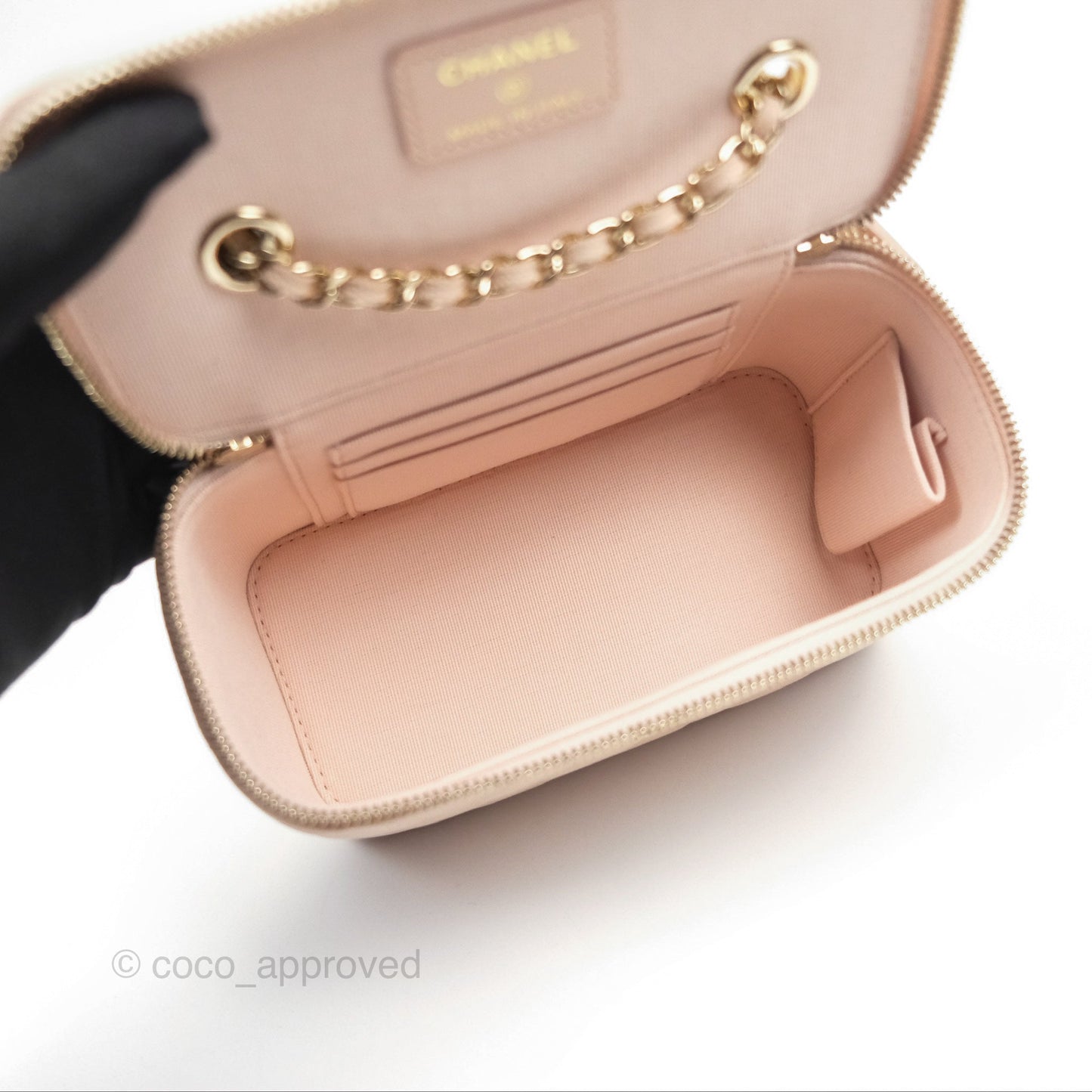 Chanel Vanity with Classic Chain Light Beige Caviar Gold Hardware 22C