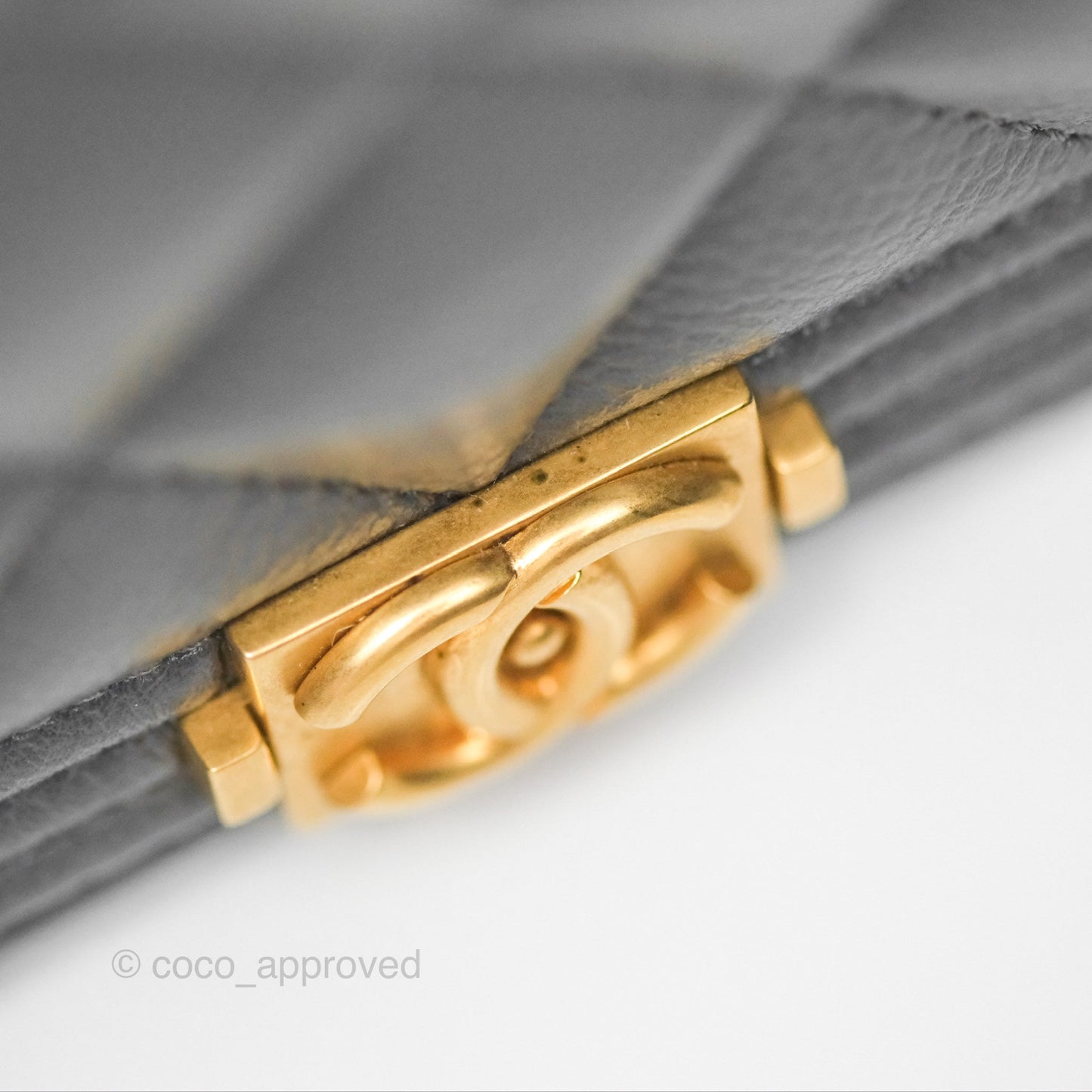 Chanel Quilted Boy Wallet on Chain WOC Grey Caviar Aged Gold Hardware