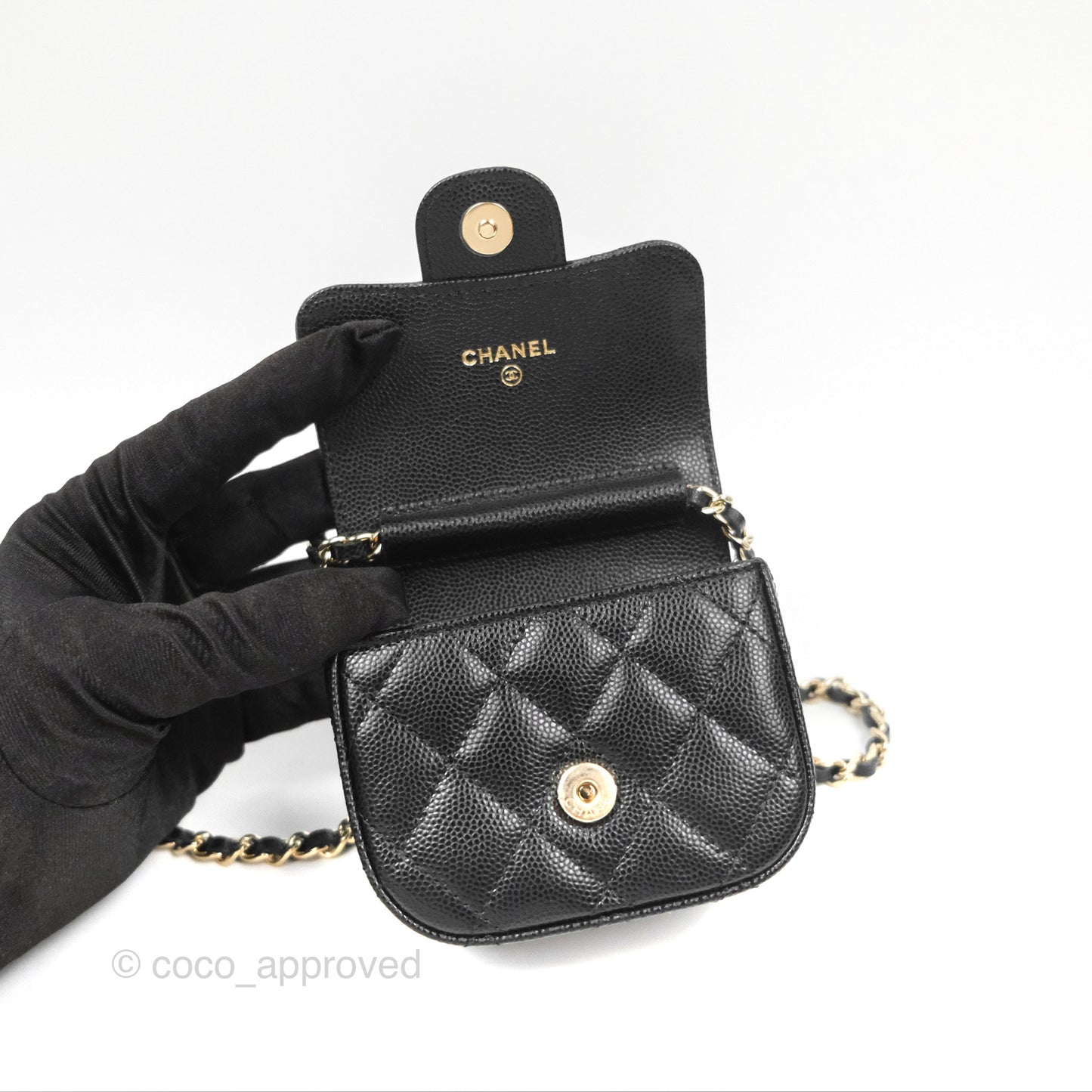 Chanel Mini Clutch With Chain Black Caviar Gold Hardware